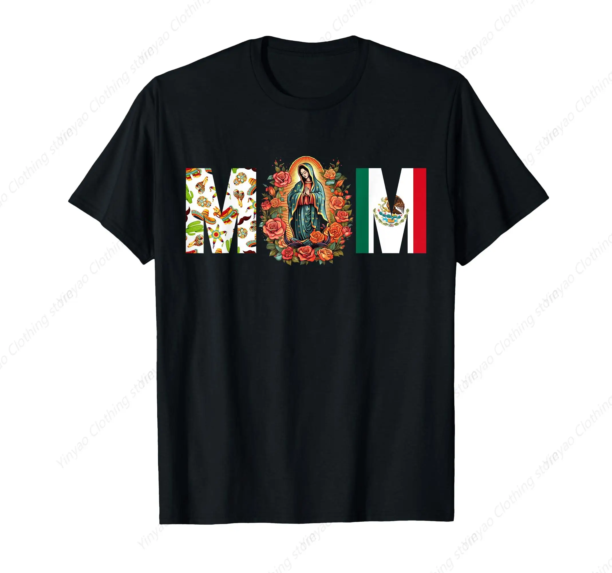 

Fun Casual Shirt Our Lady Of Guadalupe Mexican Mom Printed T-Shirt Pure Cotton Gift Short Sleeved Shirt