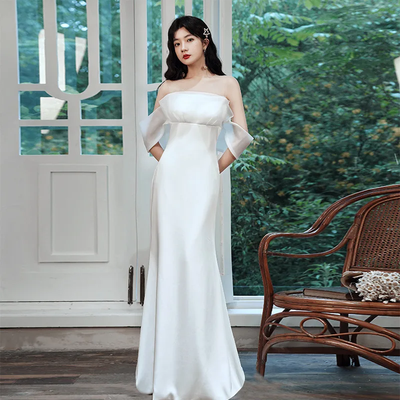 

White fishtail light wedding dress premium host dress bride sexy