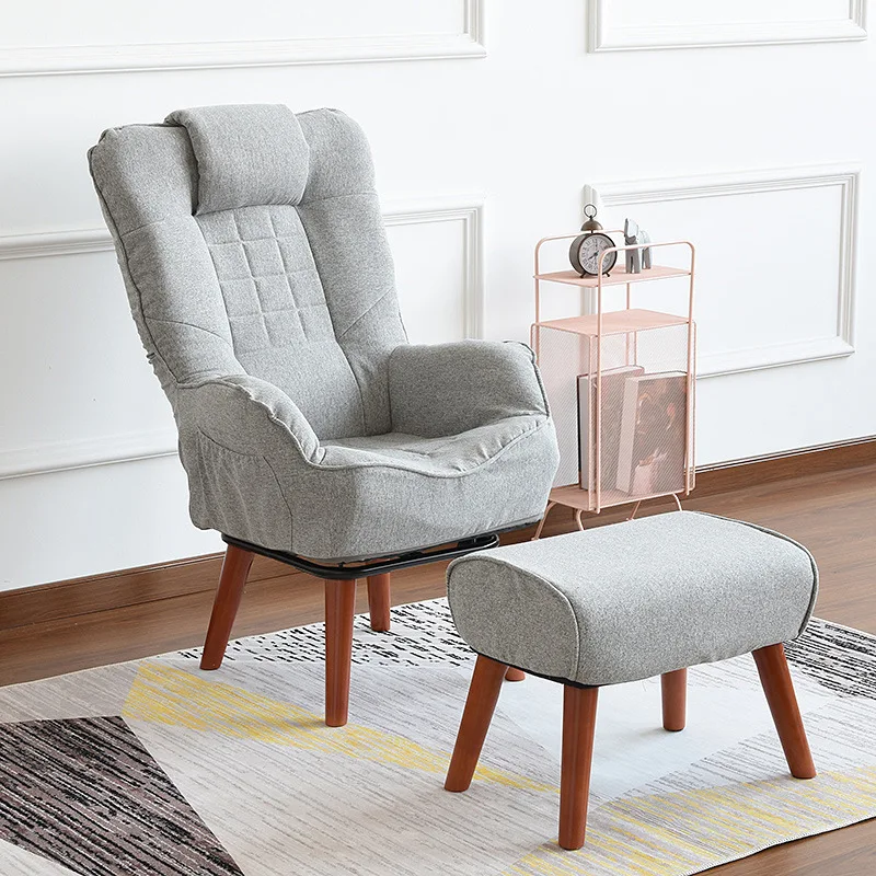 Japanese Style Accent Chair Armchair With Ottoman 360 Degree Swivel Leisure Furniture Living Room Chair Fabric Upholstered