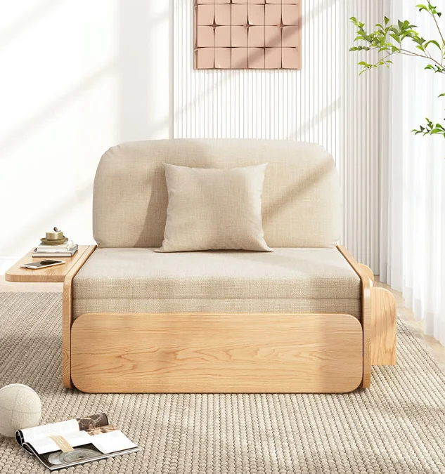 

Solid wood sofa bed dual-purpose small apartment foldable single and double economical push-pull sitting and sleeping