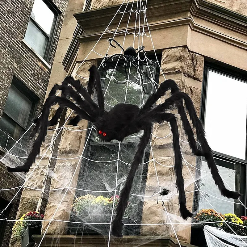 Halloween Spider Decorations Halloween Scary Giant Spider Set For Halloween Outdoor Lawn Garden Decoration House Prop