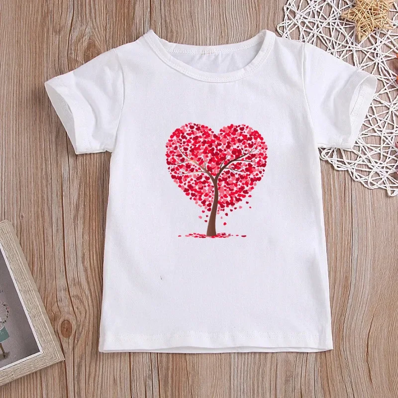 Fashion Cute Girls T shirt Heart Shaped Tree Of Life Girls Tops Boys T shirt Cartoon Baby Boy Clothes Summer New Children Tshirt