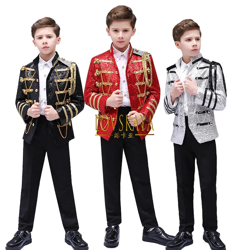 

Sequin tassels for boys children's army dress stage performance palace prince performance suit top