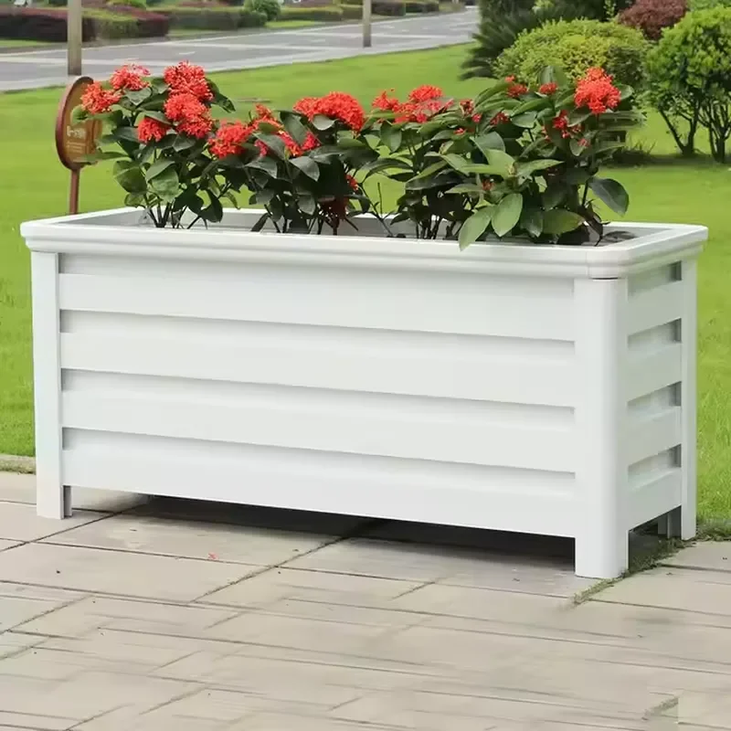 Customizable Size Outdoors Eco-friendly Durable Classic Garden Flower Planting Box with Wood-grain Metal Plant Growing Pot
