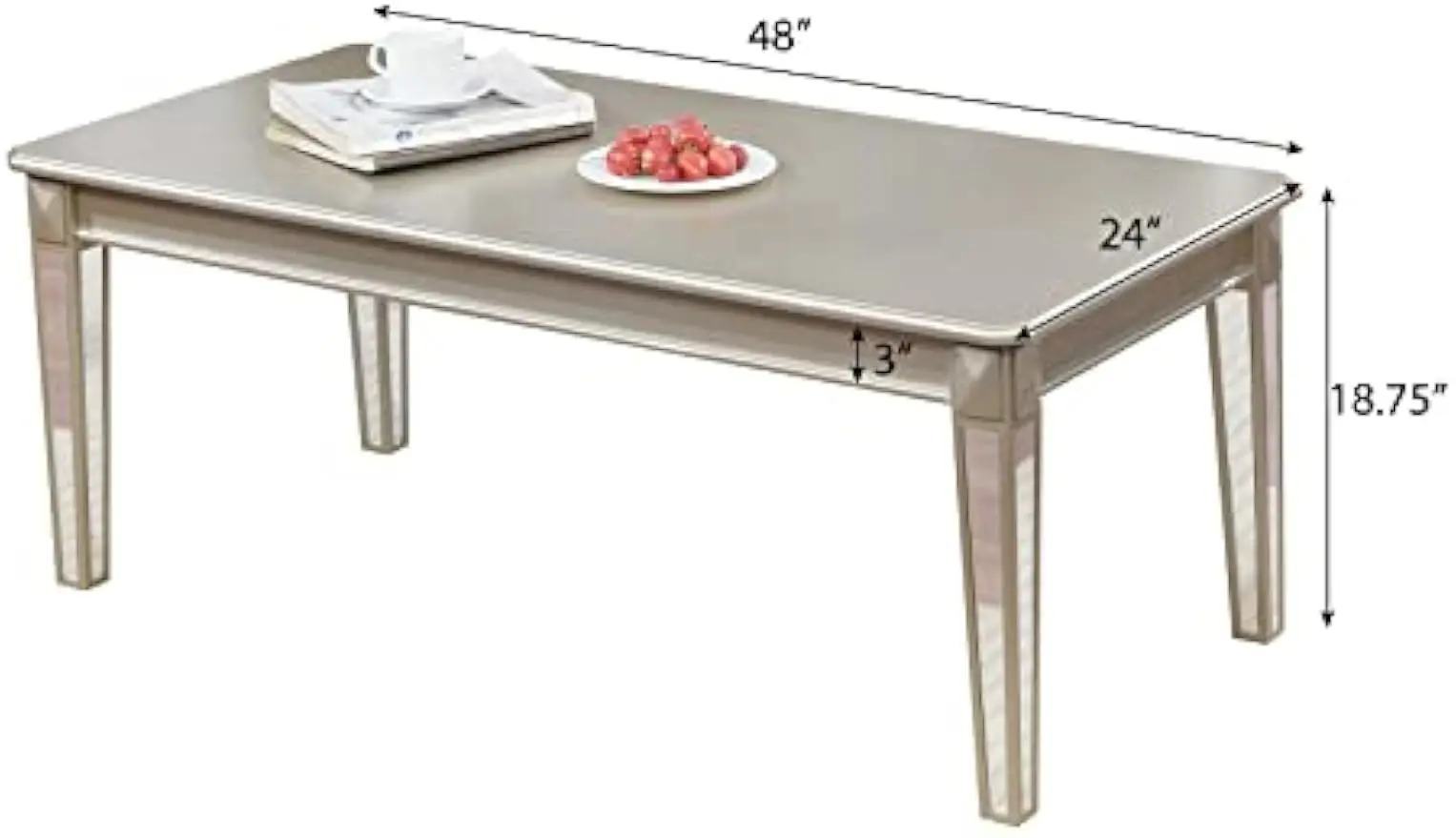 Ensemble de table basse avec pieds en miroir, champagne