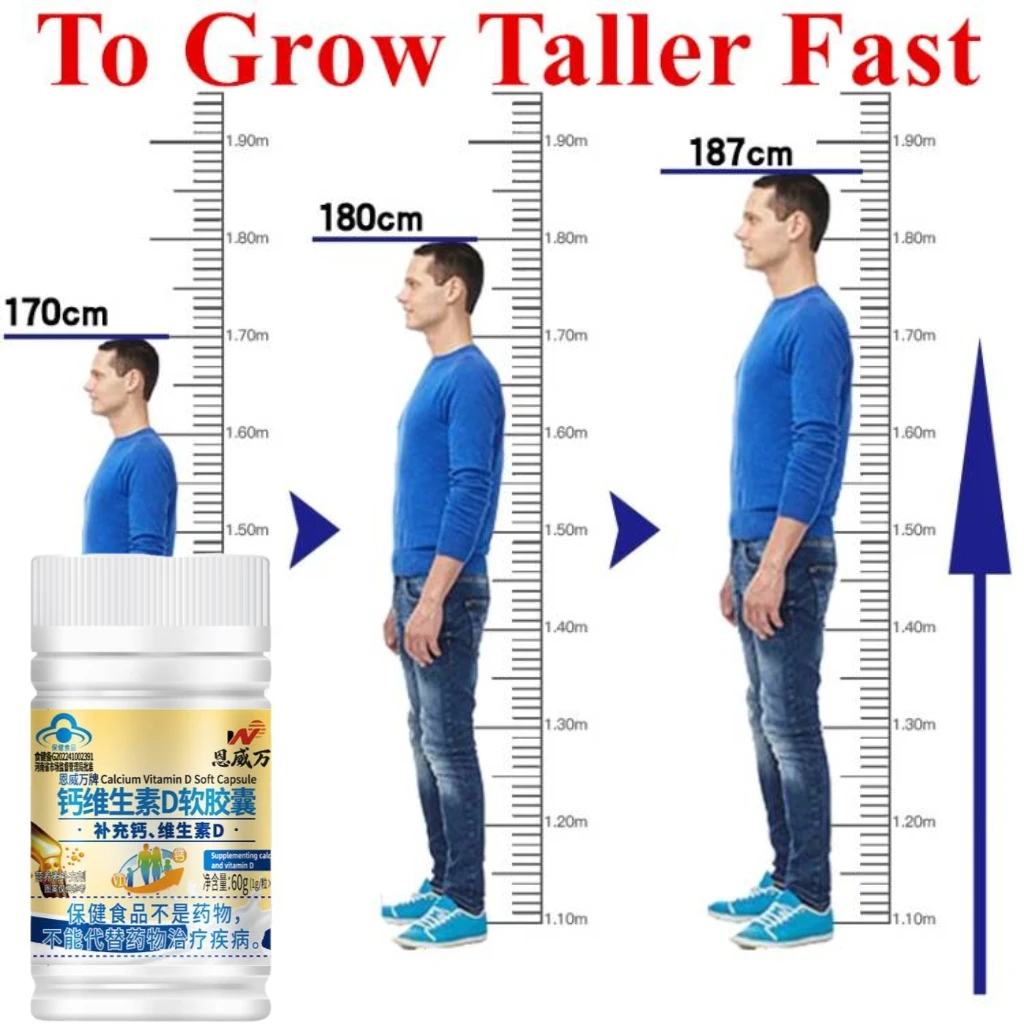 Height Growth Pills Calcium Vitamin D Natural Vegan Capsules To Grow Taller for Adults Kids Bone Strength Without Growth Hormone