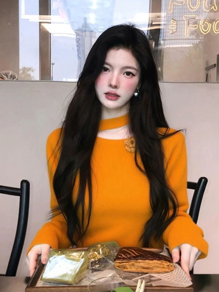 Maglione da donna con design coreano lavorato a maglia con fiori, vestibilità ampia, lungo, con nodo sveglio, ci walk, abbigliamento interno