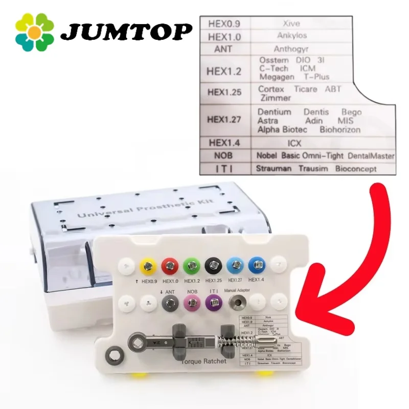 JUMTOP Dental Implant Restoration Tool Kit 5-45NCM Torque Wrench Universal Ratchet Drivers Implant Screwdrivers