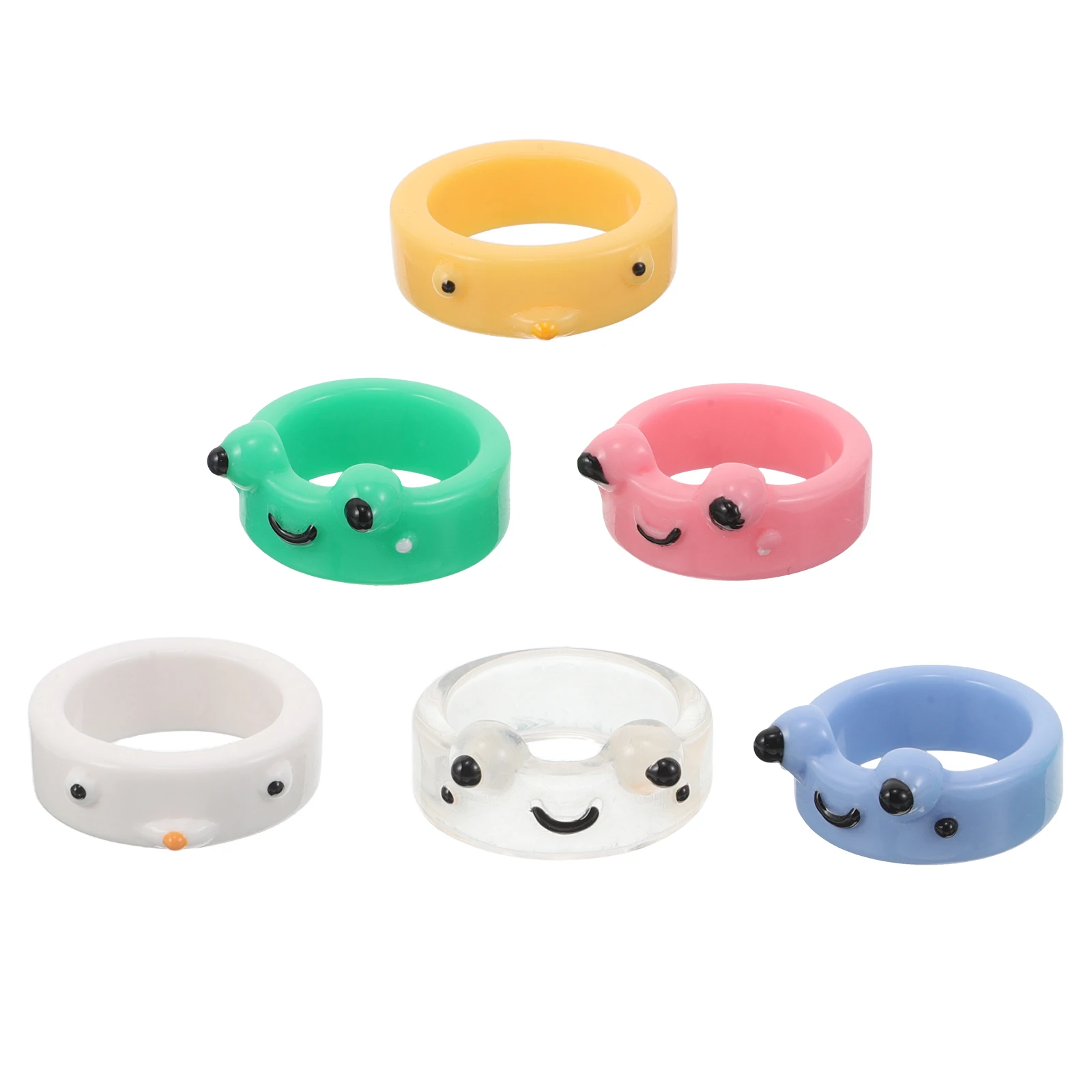 

6 Pcs Ring Cartoon Frog Cute Jewelry Finger Mini Rings Animals Resin Frogs Child