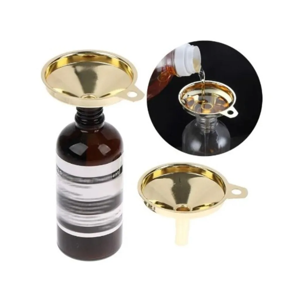 Stainless Steel Kitchen Funnel Metal Filter Gold Color Oil Liquid Funnel Functional Design Cone Shape Metal Funnel Home Use