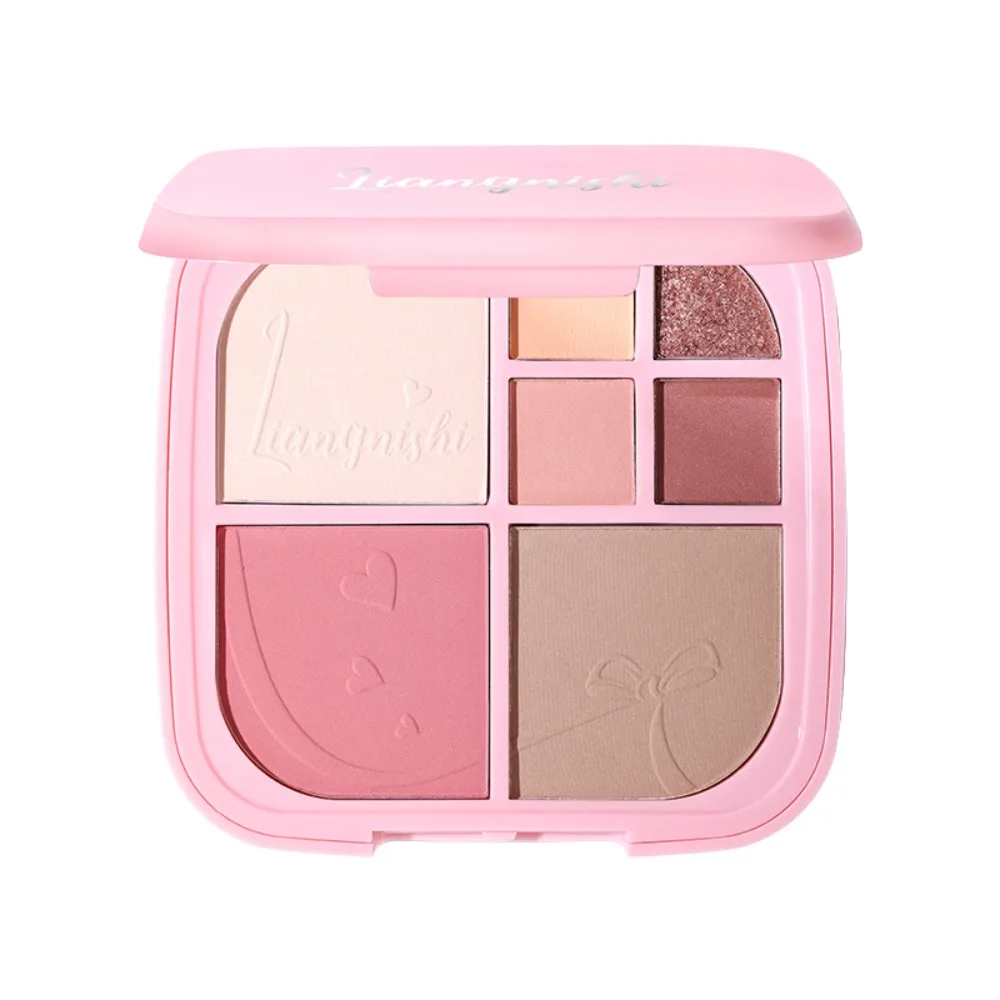 Brighten Eye Shadow Cosmetics Shading Powder Blush Highlighting Powder Disc with Mirror Art 7 Color Face Palette Makeup Tool