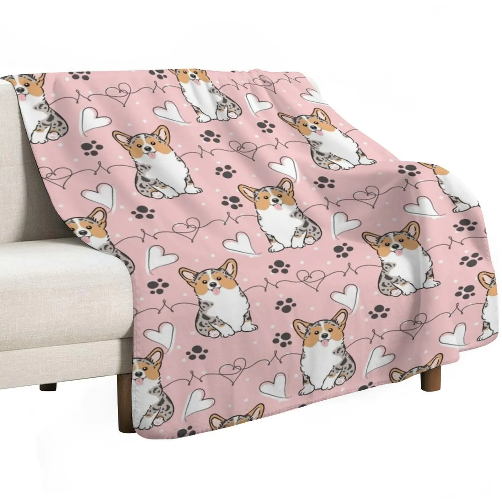 Love Corgi - Blue Merle 3 Throw Blanket Flannel Fabric Plaid on the sofa Luxury Polar valentine gift ideas Thin Blankets