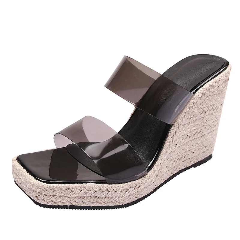 Fashion sandal hak tinggi wanita, sepatu pesta Super tinggi musim panas wanita sepatu Wedges Pink HITAM ukuran Plus 42 D027