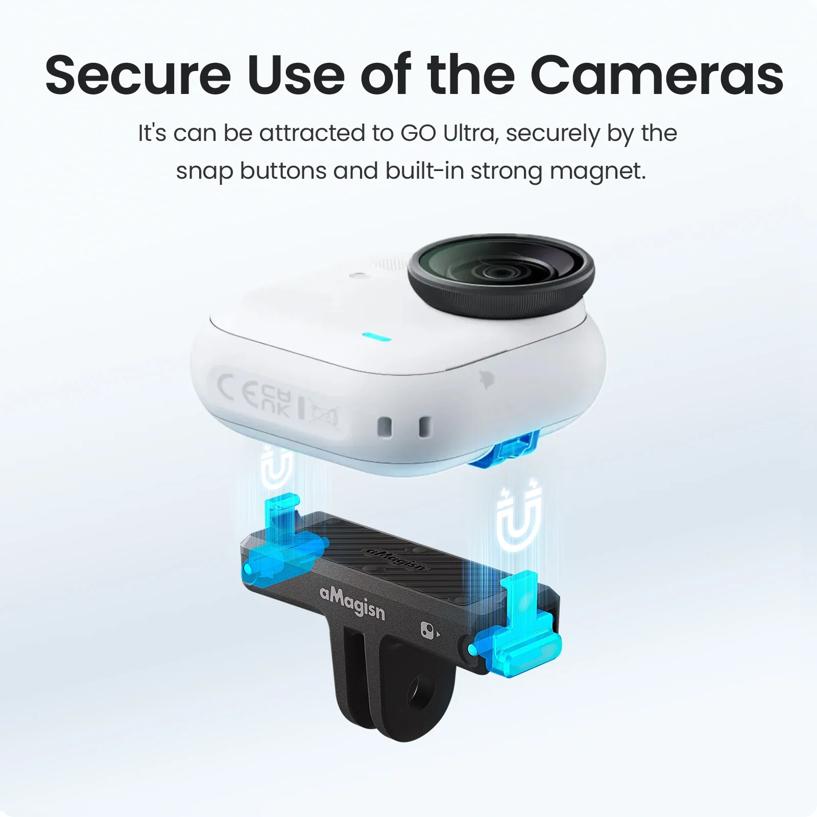 Quick Release Mount for Go Ultra, Plastic Magnetic Base with Stainless Steel Claws for Insta360 Go Ultra Accessories