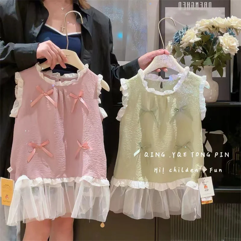 Baby Summer Dresses Girls Bowknot Dress New Sweet Cute Childre’s Clothes Kids Mesh Princess Skirt Baby Fashion Frock 7M-10 Years