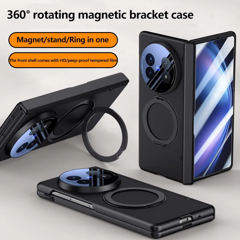 

360° Rotatable Stand Case For Vivo X Fold5 X Fold 5 5G Skin-friendly Magnetic Folding Protective Cover With Tempered Film