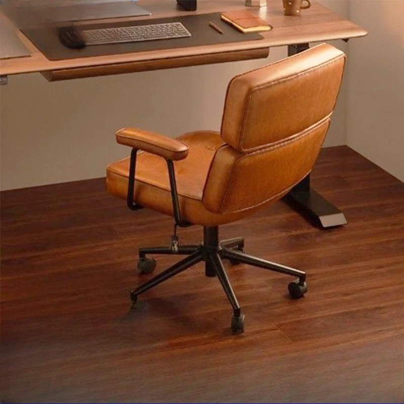 Retro oil wax leather office chair simple armrest roller swivel chair meeting room business middle class chair