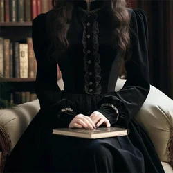 High Quality French Court Style Black Velvet Long Sleeved Dress Autumn/Winter 2024 Small Fragrant Banquet Dress Long Party Dress