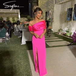 Modern Pink Prom Gowns Formal Dresses Women Off the Shoulder Customized Slit Evening Gowns Formal Party Dress Israel Event Gown