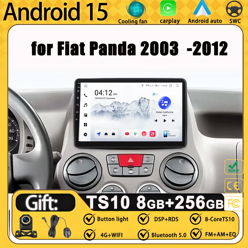 Car Radio Android 15 for Fiat Panda 2003 2004 2005 2006 2007 -2012 GPS Navigation Android Auto Video Stereo 5G Wifi No 2din DVD