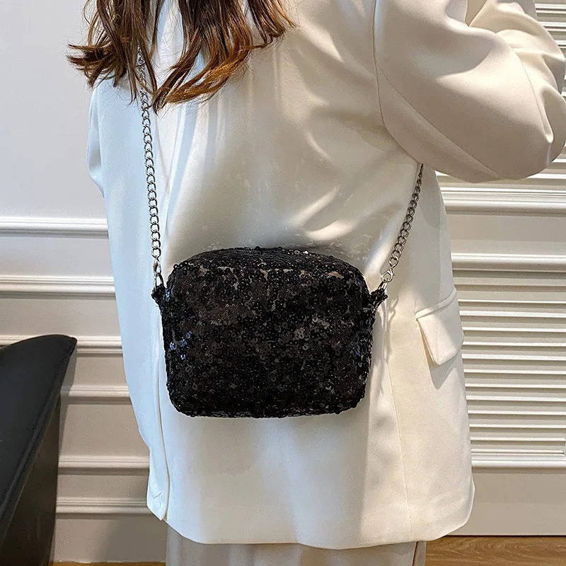 Personalized Sequin  Women New Niche Texture Single Shoulder Crossbody Bag Elegant Minimalist Chain Small exquisite Fashion