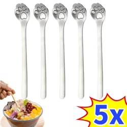 1/5PCS Cute Cat Claw 410 Stainless Steel Spoon for Coffee Tea Ice Cream Dessert Spoon Kitchen Tableware Accessories Long Spoon