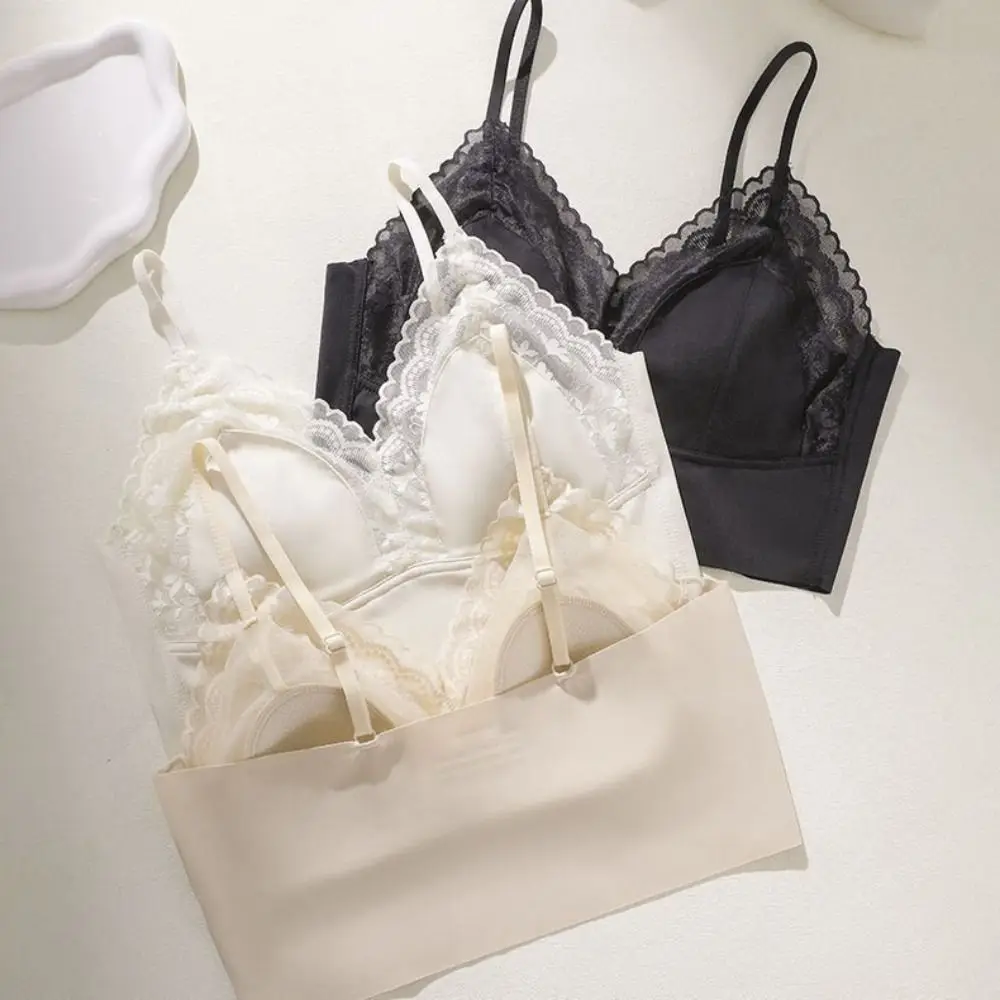 บราไร้โครงแบบบาง ผ้าลูกไม้ไร้รอยต่อ ลายดอกไม้ กันกระแทก ทรงวีลึก ป้องกันการหย่อนคล้อย สำหรับผู้หญิงและเด็กผู้หญิง