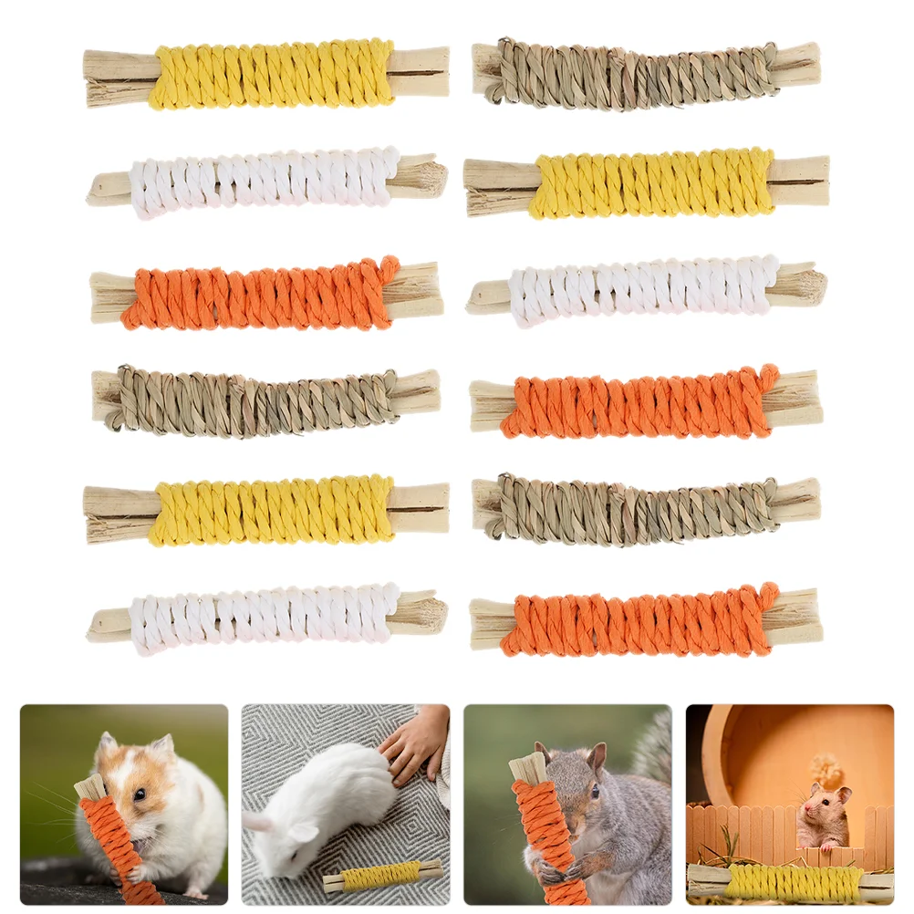 12 Pcs Pet Toy Animal Toys Rabbit Chew for Teeth Frosted Rod Bunny Sweet Bamboo Chewing Playthings Guinea Pig