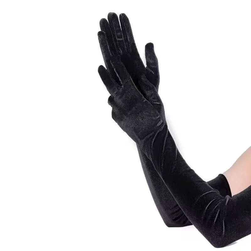 1pair Autumn Winter Black Classic Adult Opera/Elbow Stretch Finger Long Gloves Arm Warm Women Evening Dress Etiquette Gloves