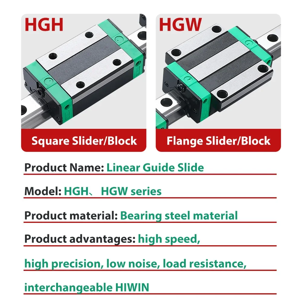 Linear Guide Rail 2 Rails+4 Blocks Square Flange Slider HGH25CA/HGH30CA/HGH35CA Slide Rail Replace HIWIN for 3D Printer Part CNC