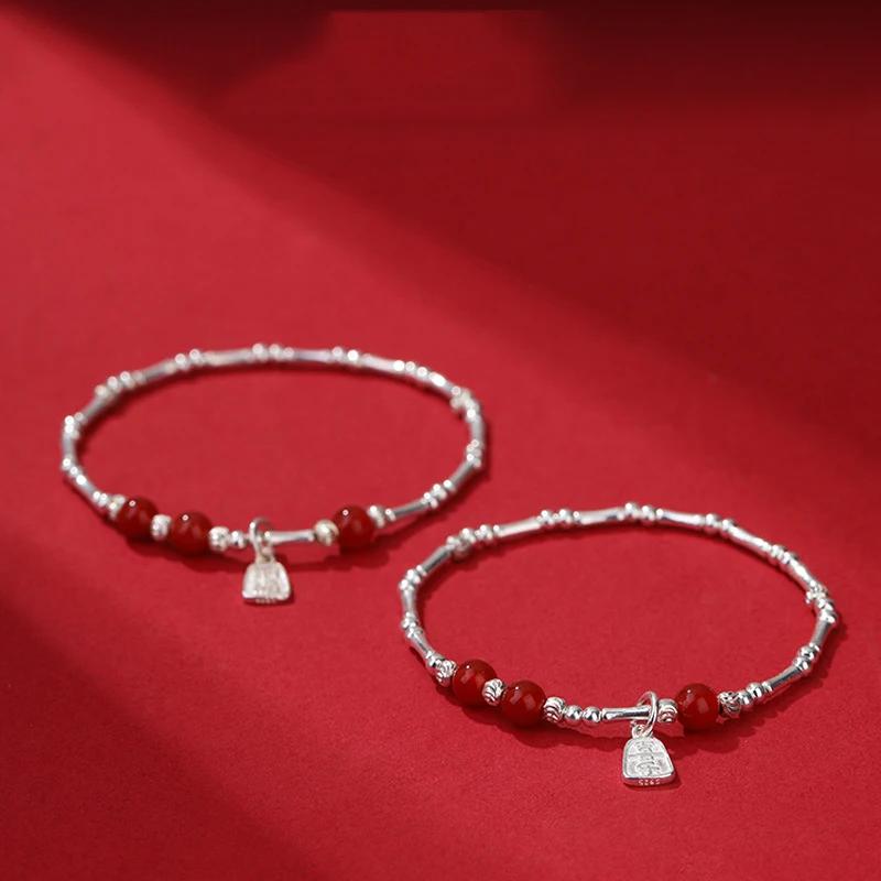 New Silver Color Bracelet Chinese Word Happiness Good Wish Red Bamboo For Woman Girl Fashion Jewelry Gift Dropship Wholesale