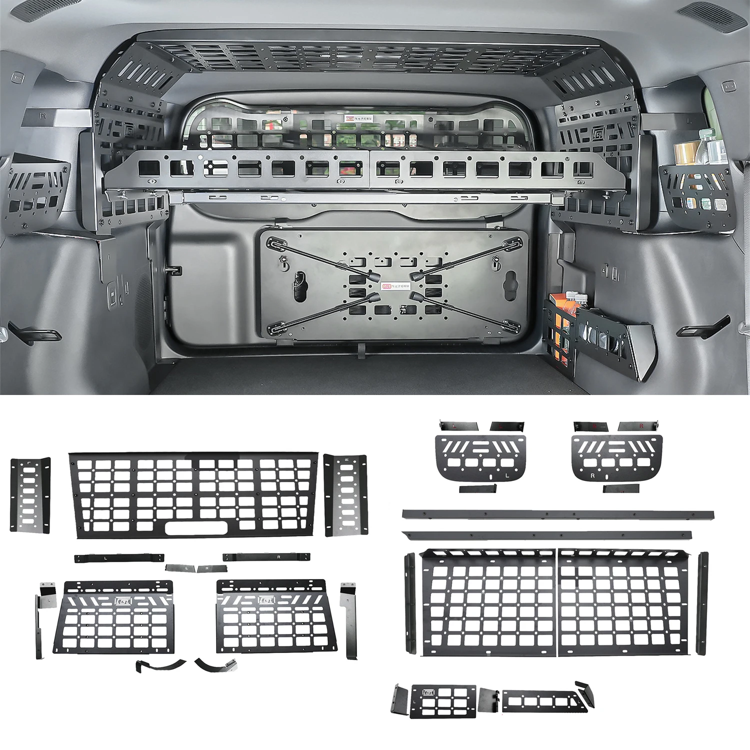 

For Fangchengbao Ti7 2025 Molle Panel Rear Trunk Center Shelf Side Panel Whole Set Debri Aluminum Alloy Cargo Organizer