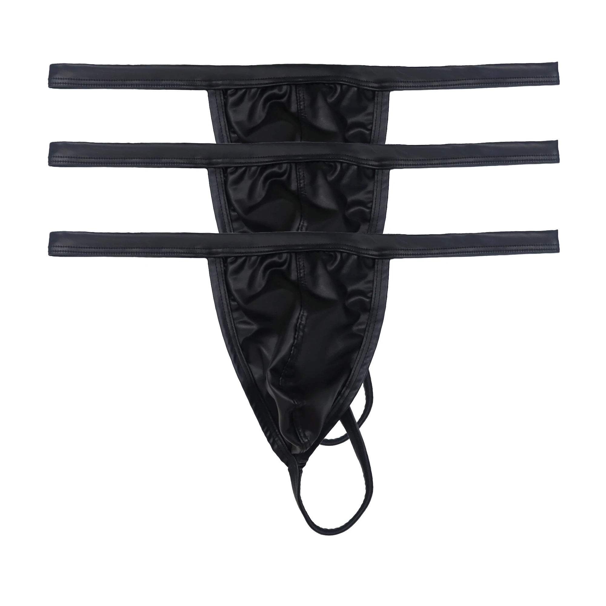 

3pcs/Set Men Faux Leather Underwear Low Rise Boxer Shorts Thongs Briefs Sexy Male Black Underpants G-strings Bulge Pouch Panties