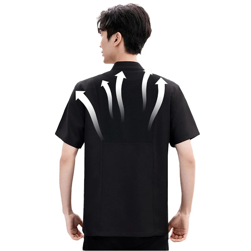 夏シェフ衣装レストラン制服キッチンコックジャケットケータリングクッキングシャツ理容室ベーカリーカフェウェイター/ウェイトレスオーバーオール