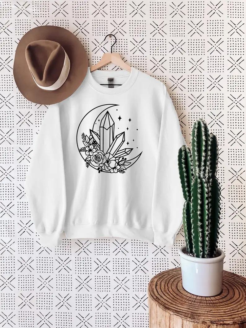 Crystal Moon Bloemen Sweatshirt Mystieke Shirts Vrouwen Korte Mouwen 100% Katoen Top Tee Grappige Grafische O Hals Mama Moeder tshirt