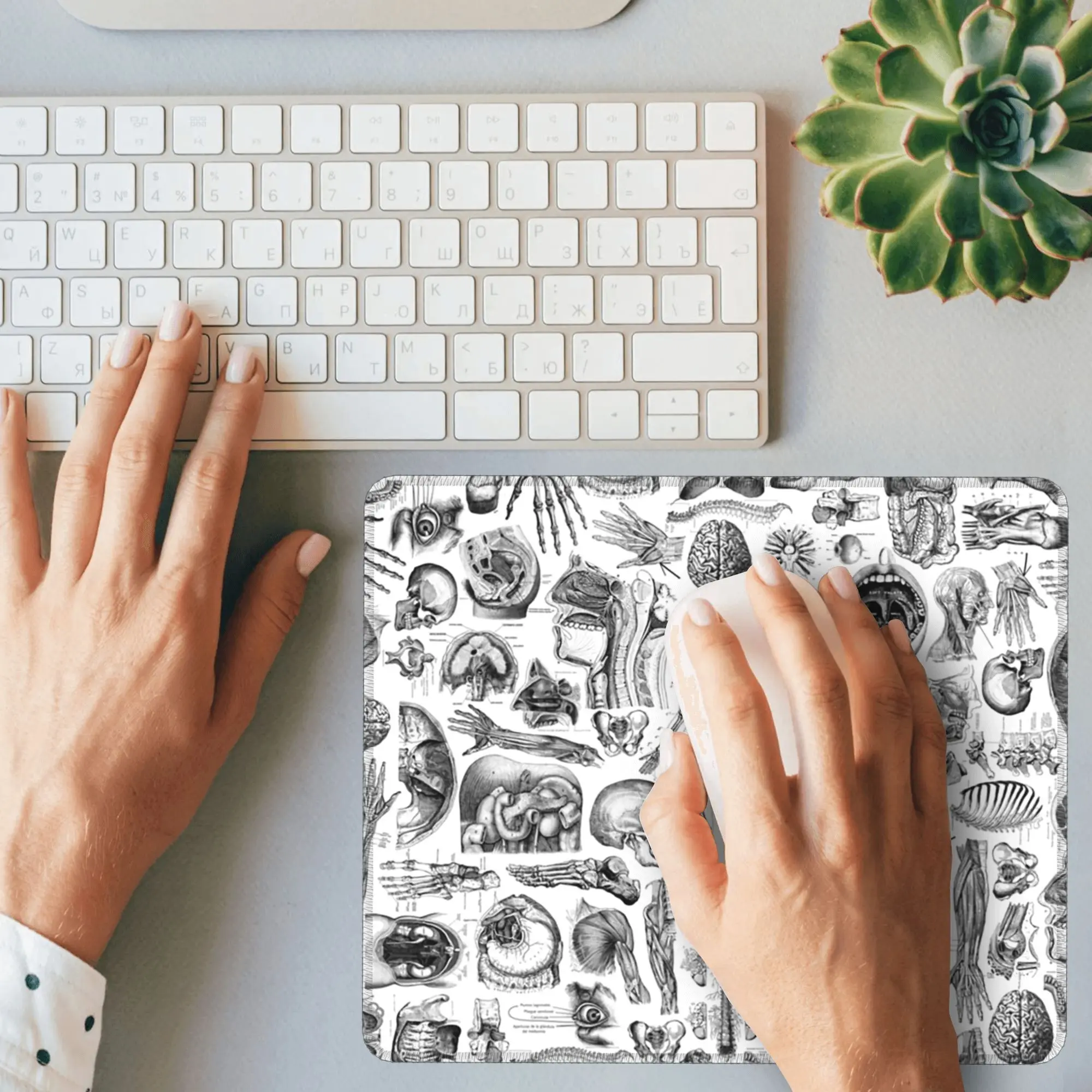 人体解剖学ホワイトプリントマウスパッドコンピュータキーボードマウスマットゲーマーPCラップトップデスクマットオフィスアクセサリーテーブルマット