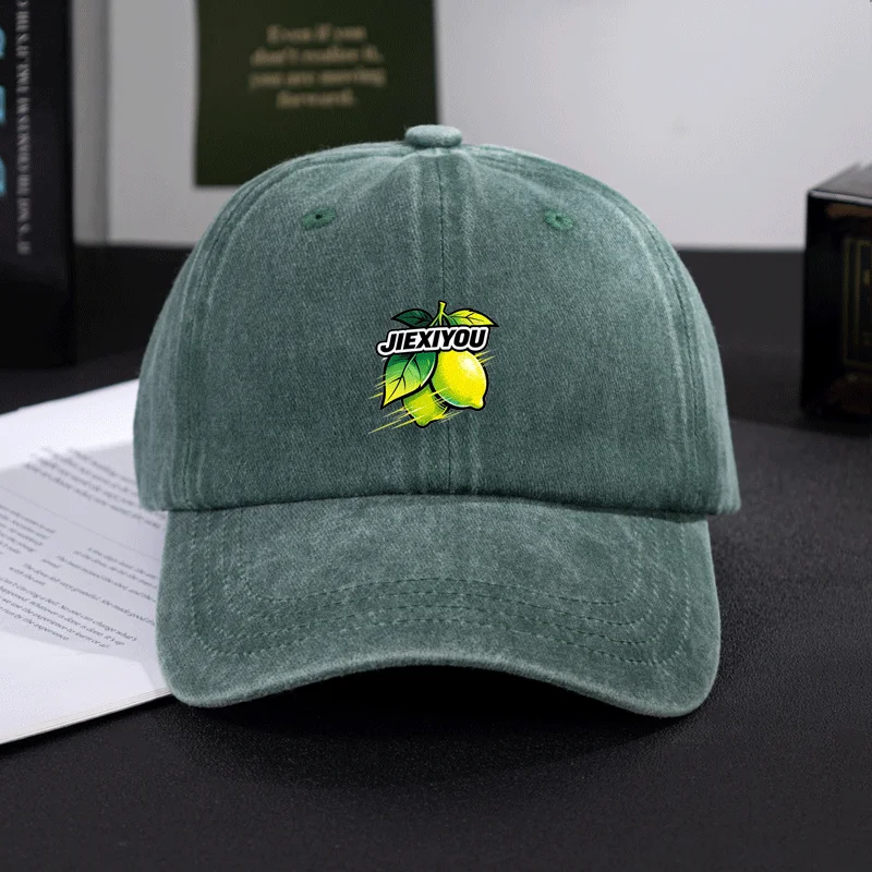 Washed Distressed Baseball Cap Men Women Cotton Vintage Dad Hat Lemon Icon Graphic Letter Embroidery Low Profile Streetwear Cap