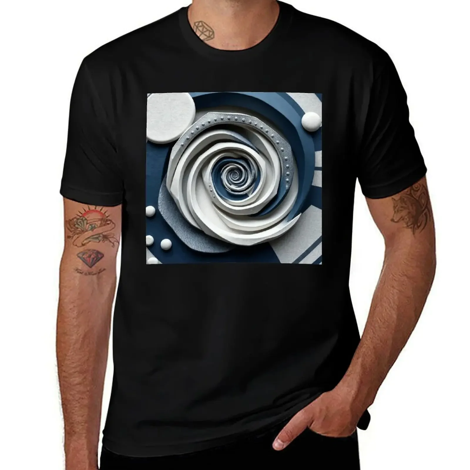 

Blue and White Abstract Geometric Fibonacci Spiral T-Shirt blue archive hippie clothes anime clothes luxury clothes men