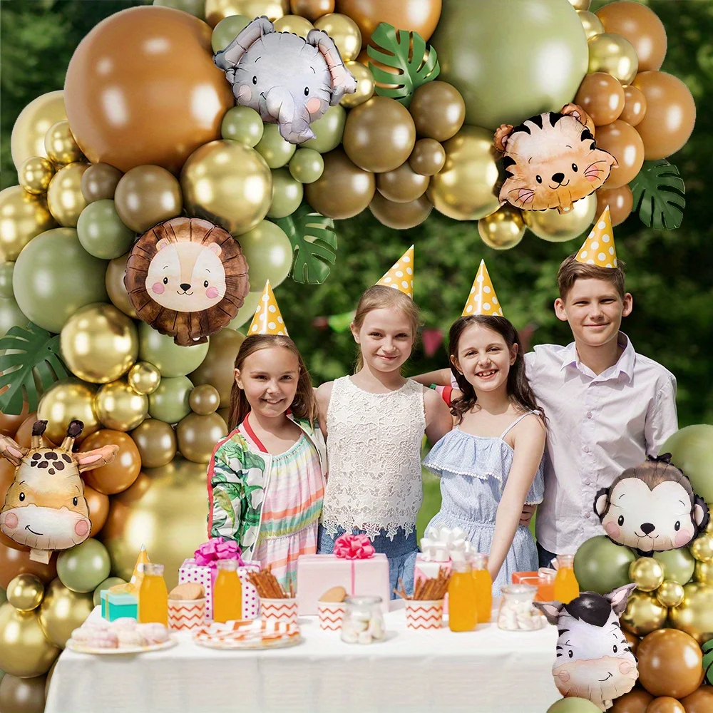127 قطعة من بالونات رأس الحيوانات الكرتونية القرد الأسد النمر زيبرا الزرافة لتزيين حفلات أعياد الميلاد هدية تزيين حفلات الغابة