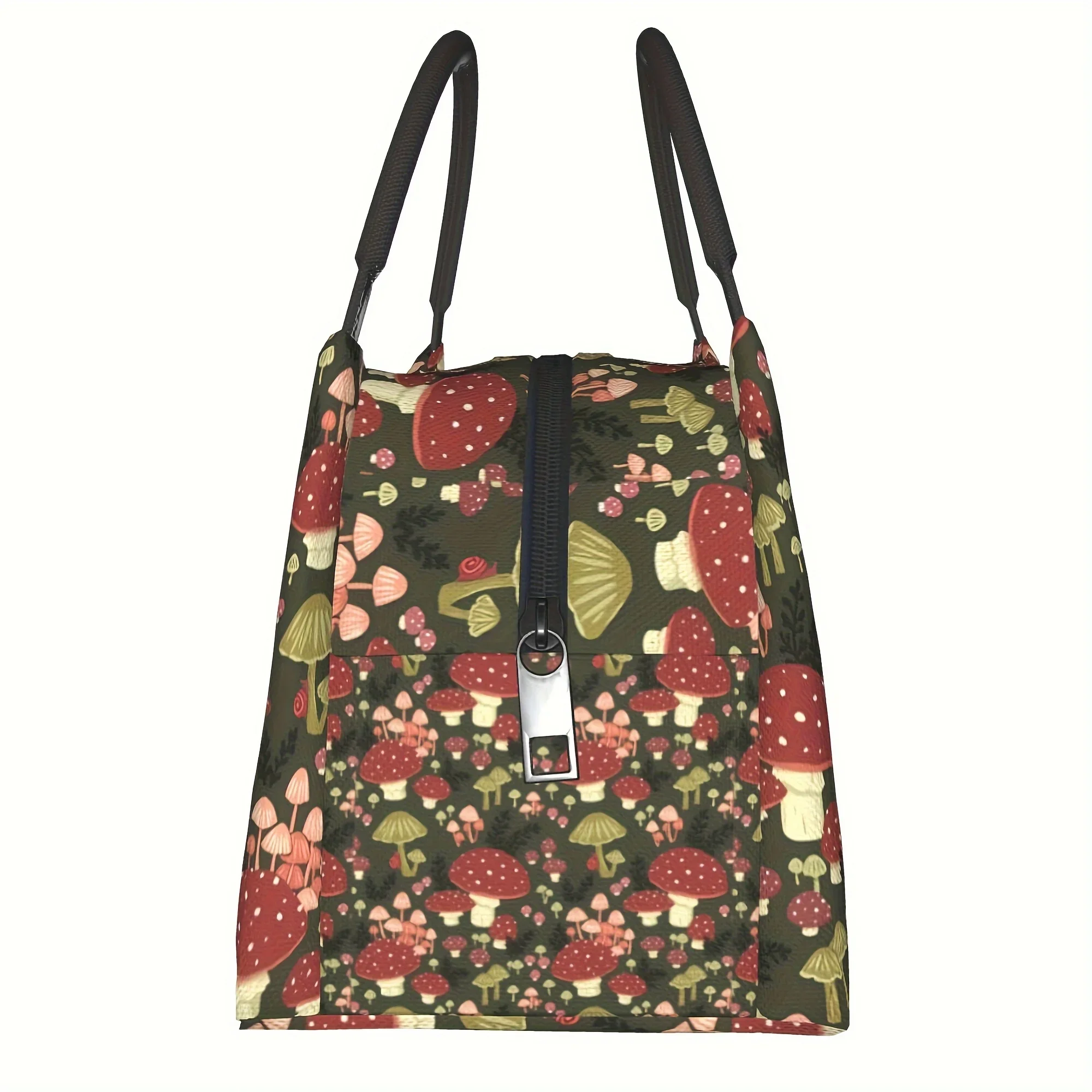 Fairy Garden Mushroom Print Insulated Lunch Bag Durable Polyester Picnic Tote Bag
