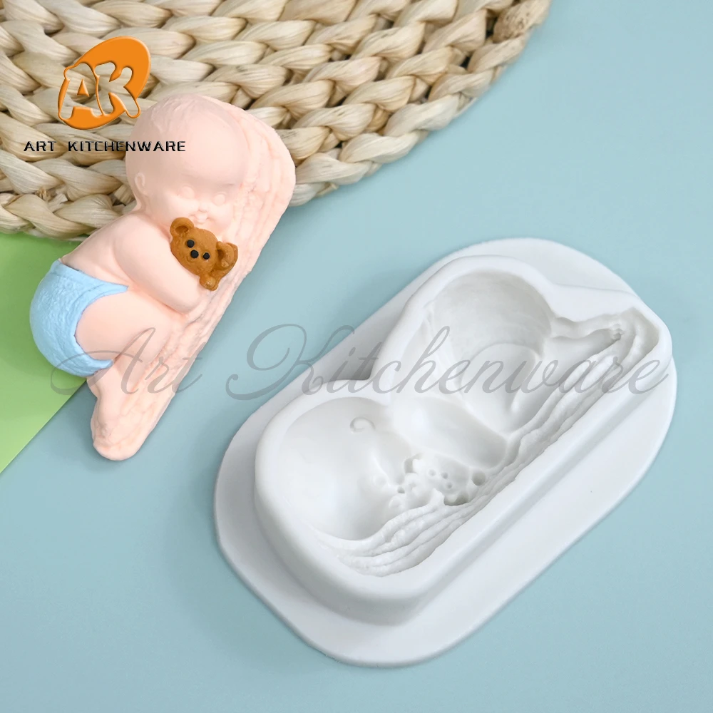 Sleeping Baby Silicone Fondant Mold Ocean Animal Theme Fondant Cake Decoration Gum Paste Chocolate Mould