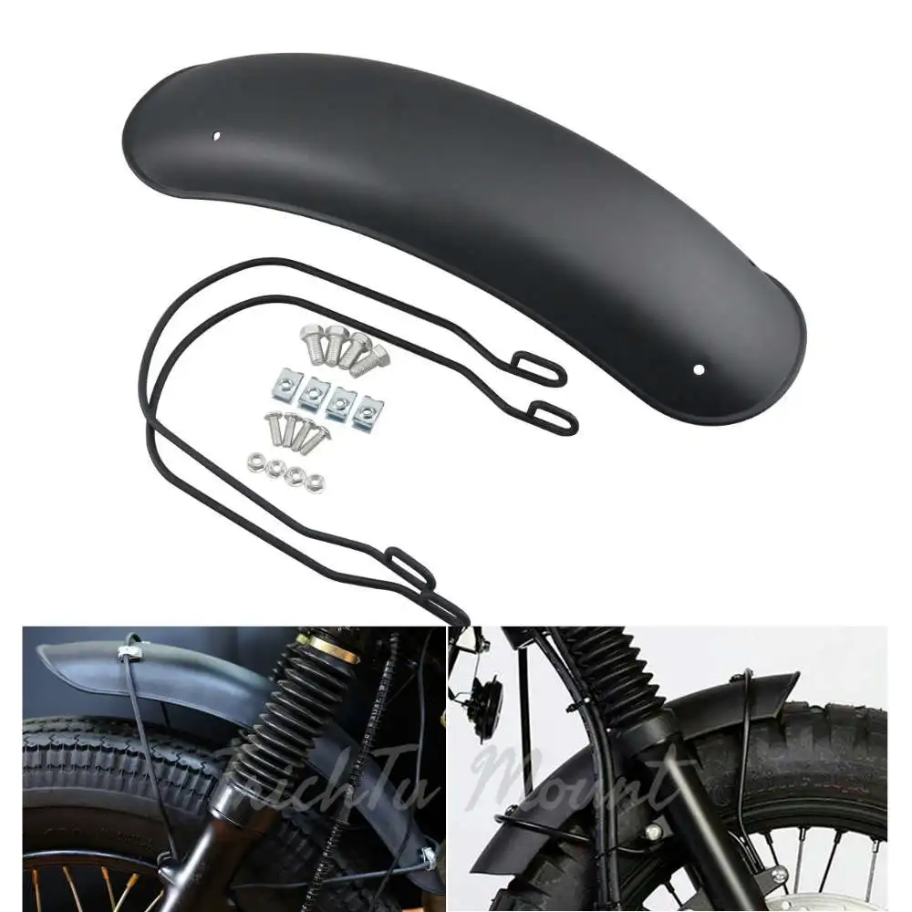 Guardabarros delantero Vintage para motocicleta, guardabarros negro mate con soporte para Harley Bobber Honda Yamaha Suzuki GN125 Cafe Racer Tracker