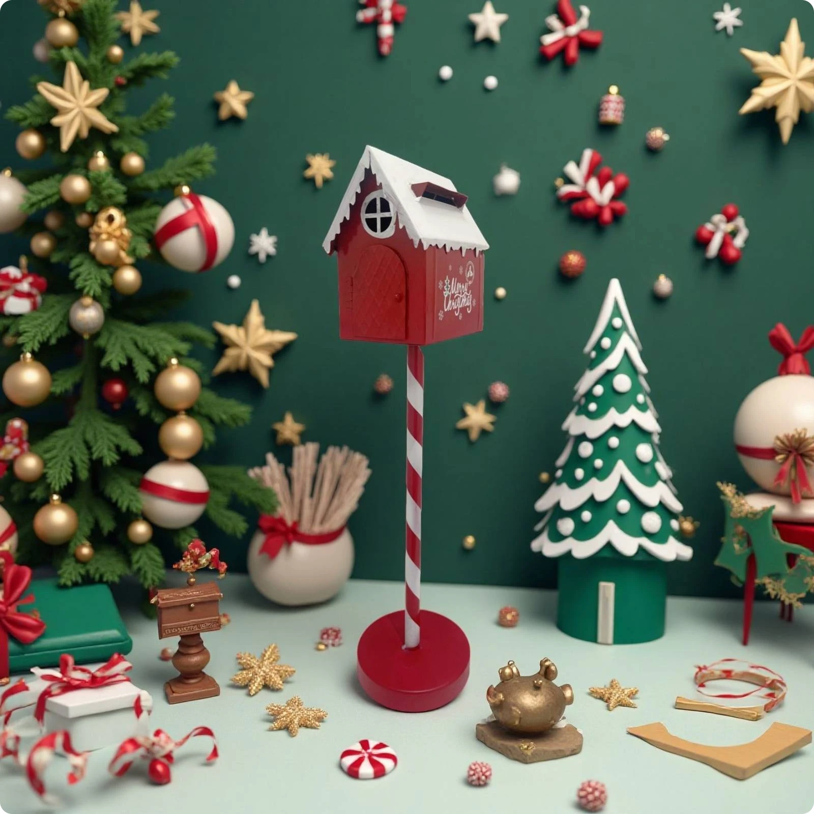 Christmas Mailbox Scene Display House-Shaped Mailbox North Pole Post Box Freestanding Holiday Decor for Mall, Shop