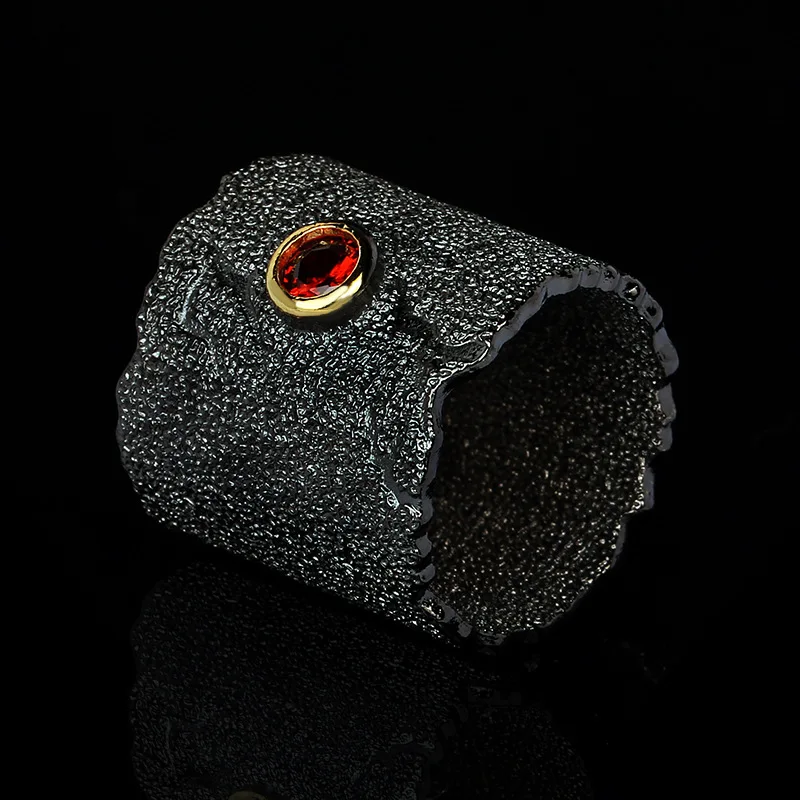 Anillo Único exagerado para mujer, anillos de circón rojo con incrustaciones, joyería italiana de oro negro, anillo de aniversario de fiesta, joyería de lujo para mujer