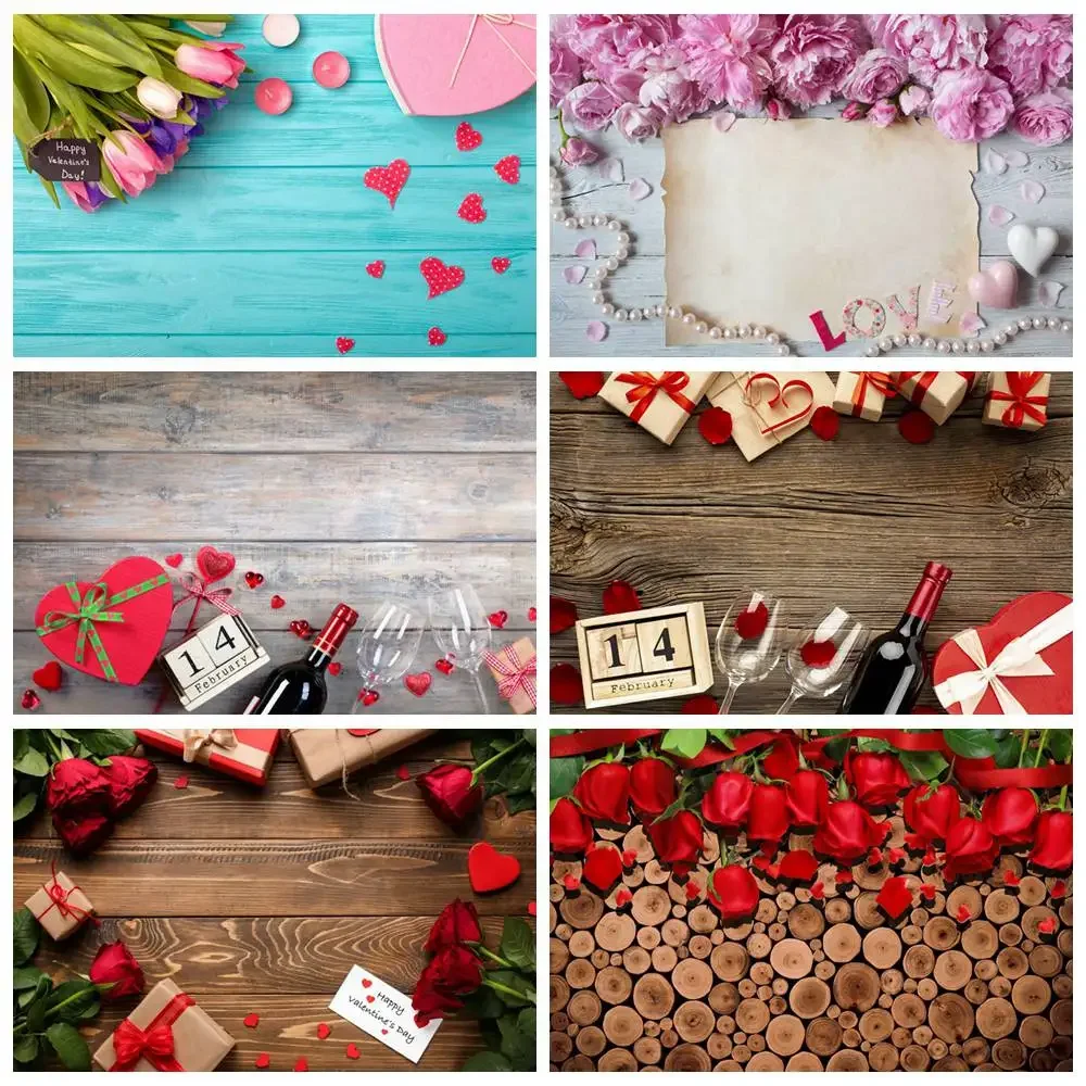 

Valentine's Day Boards Decoration Photography Backdrops Custom February 14 Lover's Hearts Flowers Party Photo Studio Backgrounds