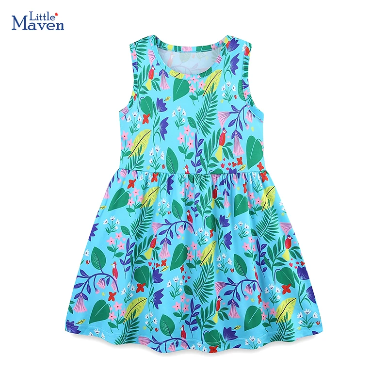 

Little maven Children's Clothing Kids Clothes Baby Girls 2025 Summer New Cartoon Flowers Sleeves Dresses 2-7 Years