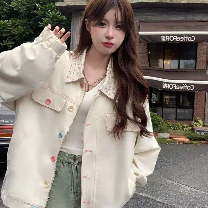 

Woman Jackets Elegant Color Gradient Pockets Racing Navy Patches Racer Clothes Unisex Outcoat European American Ladies' Modern