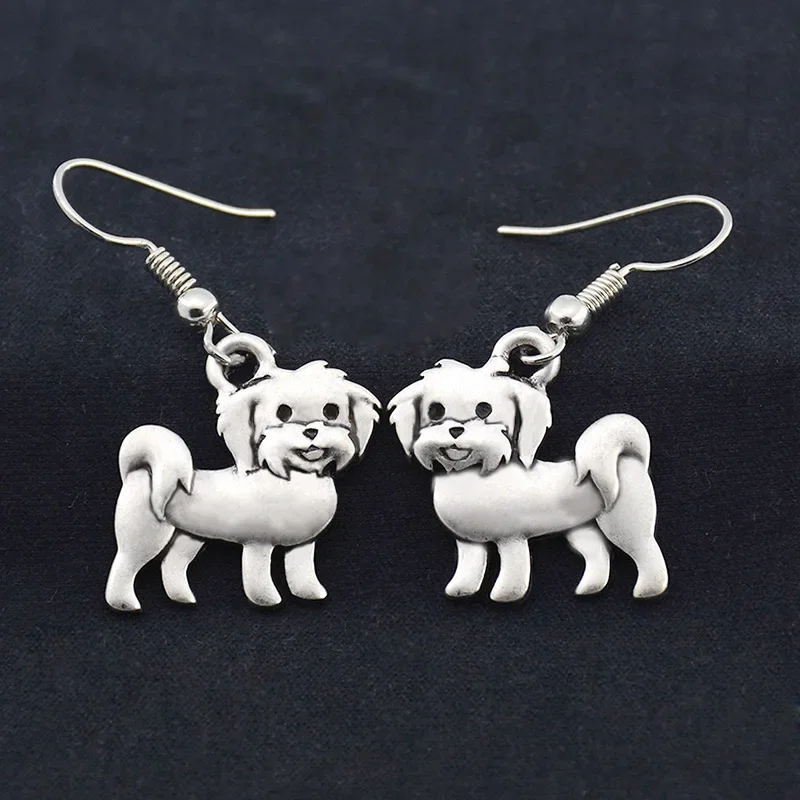 Vintage Silver Color Boho Simple Maltese Dog Drop Earrings Brincos Big Unique Animal Earrings Gifts For Women Oorbellen Jewelry