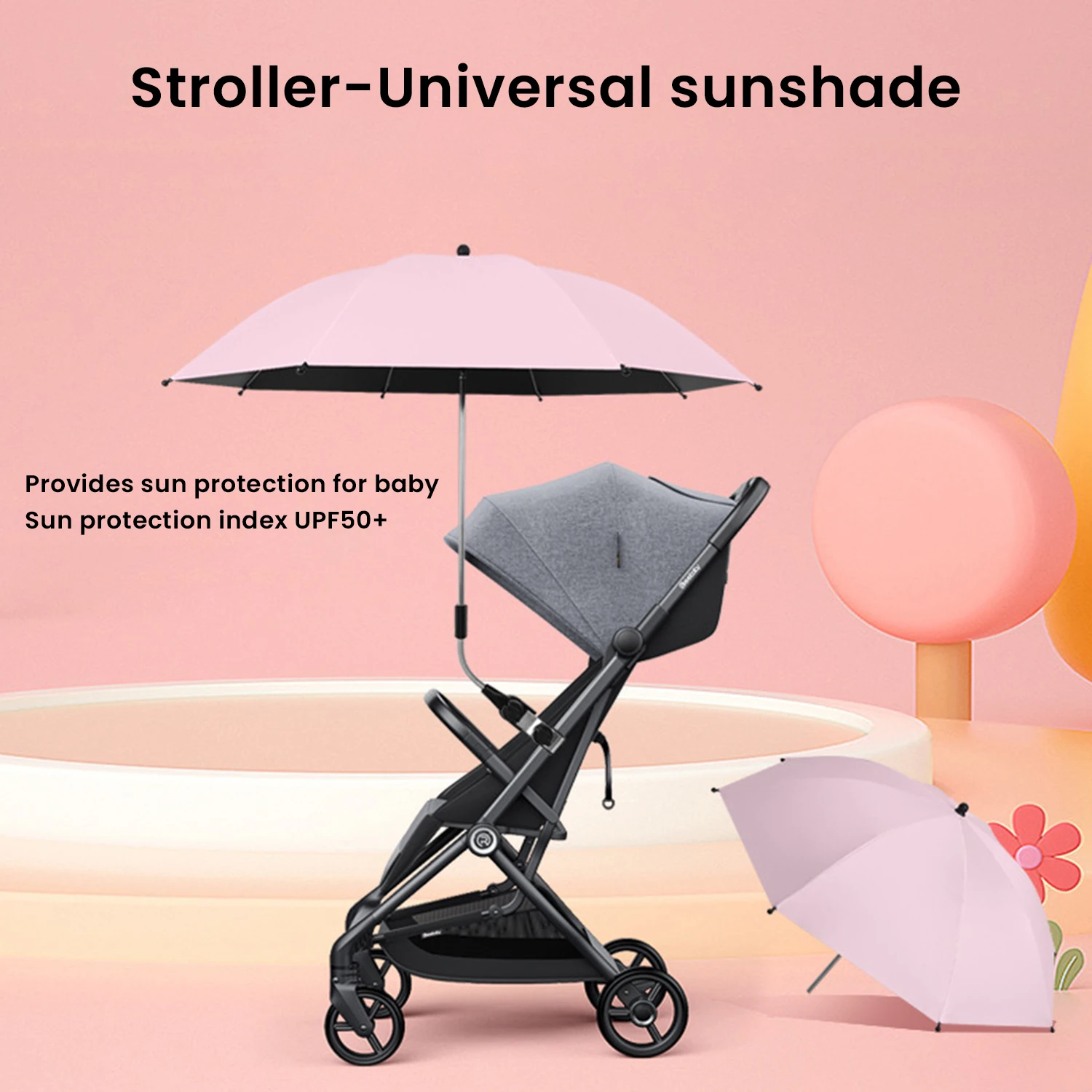 Sombrilla Universal para cochecito de bebé, protección UV de 360 °, ajustable, doble uso, lluvia o brillo