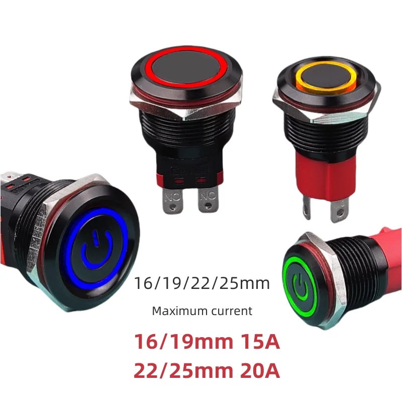 16 19 22 25MM High Current Switch, Oxidized Black Finish, Reset Self-locking Power Start Waterproof Switch